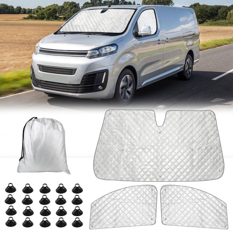 3PCS Technology Thermomatte Ersatz für Citroen Jumpy 2016-2024, Fahrerhaus Ersatz für Opel Vivaro 2019-2024, Aluminiumfolie Faltbar Sonnenblende, Sonnenschutz Frontscheibe Abdeckung von JinsenTGG