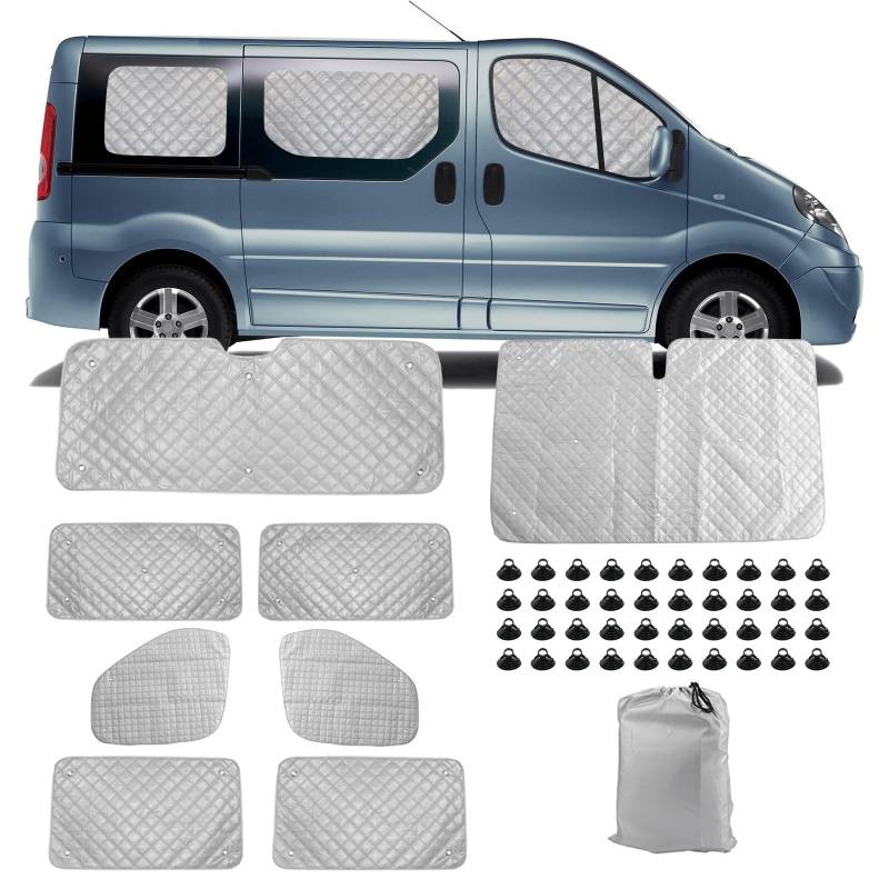 8PCS Technology Thermomatte Ersatz für Renault Trafic LWB 2001-2014, Ersatz für Opel Vivaro LWB 2001-2014, Aluminiumfolie Faltbar Sonnenblende, Sonnenschutz Frontscheibe Abdeckung von JinsenTGG