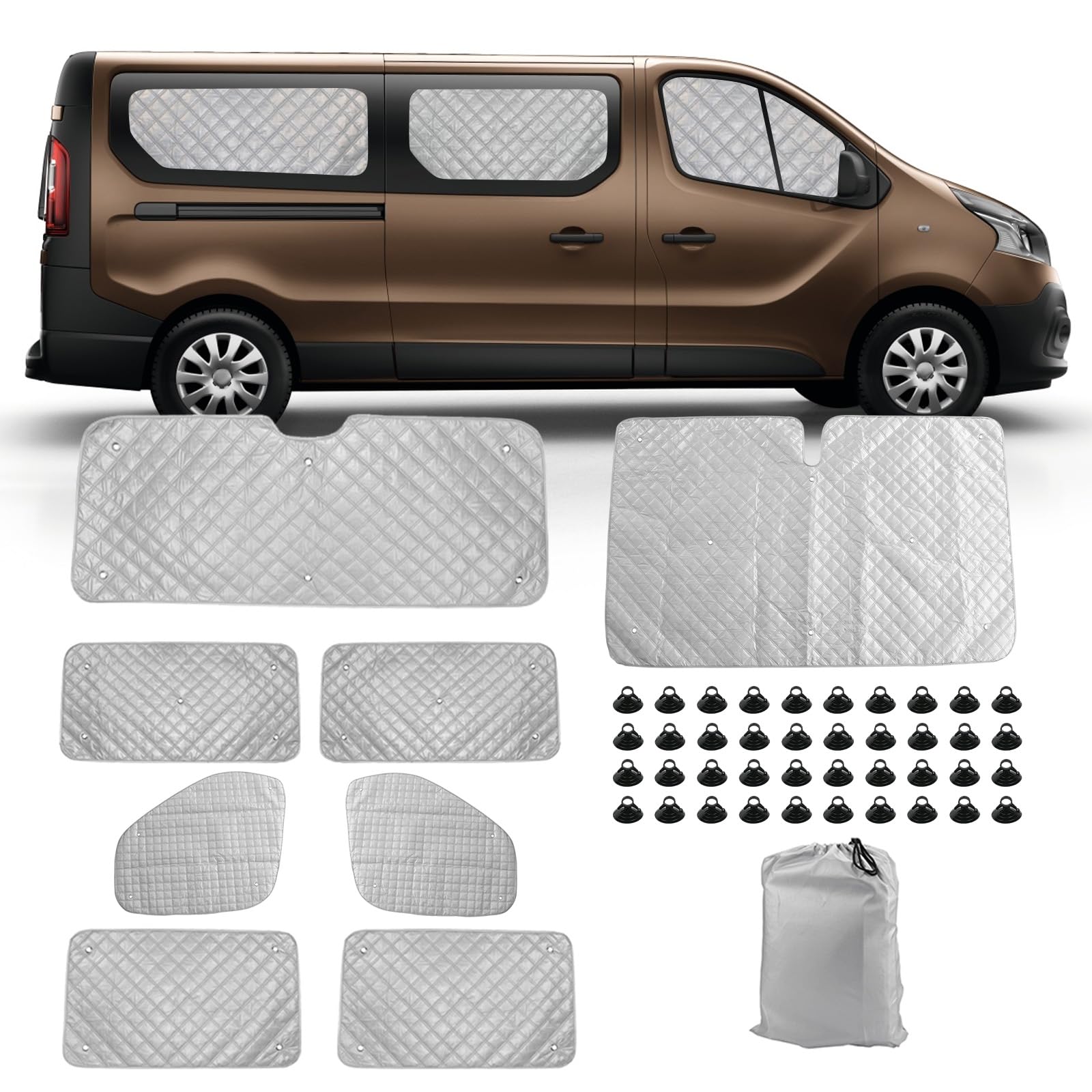 8PCS Technology Thermomatte Ersatz für Renault Trafic LWB 2015-2024/Vivaro 2014-2018/NV300 2014–2021/Talento 2016–2020, Aluminiumfolie Faltbar Sonnenblende, Sonnenschutz Frontscheibe Abdeckung von JinsenTGG