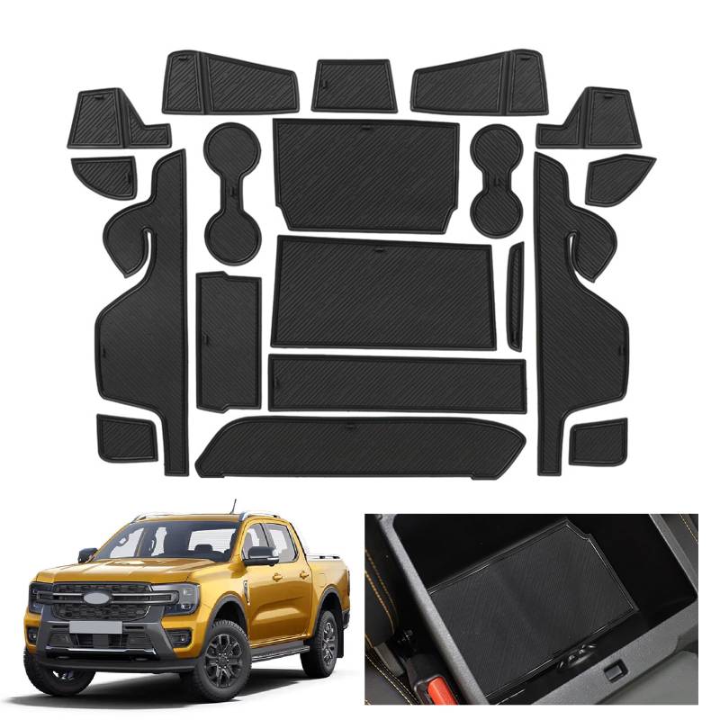 Anti-Staub Antirutschmatte 19 Pcs Ersatz für Ford Ranger T9 Wildtrak 2023 2024 (Elektronische Bremse) / Wildtrak X/XL XLT/Raptor/Tremor Gummimatten für Mittelkonsole Matte Non-Slip - Schwarz von JinsenTGG