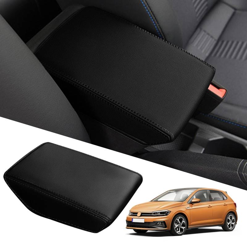 Armlehnenbezüge Ersatz für V-W Polo MK6 Taigo/Seat Ibiza 5 6F/Seat Arona 2018-2024 2025 Auto Mittelarmlehne Abdeckung Mittelkonsole Armlehnen Schutz PU Leder Schutzhülle - Schwarz von JinsenTGG