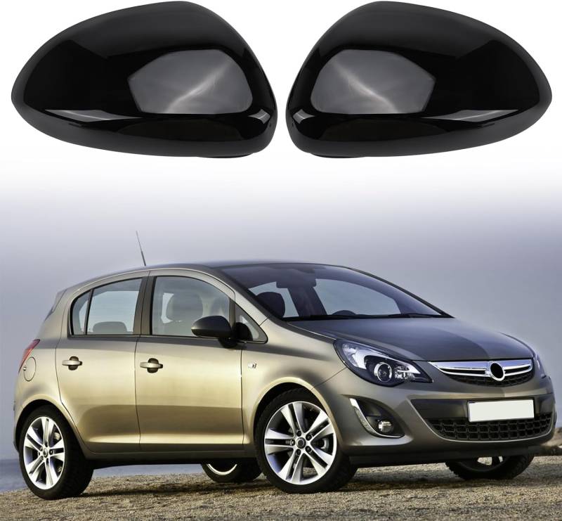 Auto Spiegelkappen Ersatz für Opel Corsa D 2006-2014 / Corsa E 2014-2019, Außenspiegelkappe Rückspiegelkappe Seitenspiegel Abdeckungen, Außenspiegelgehäuse glänzend (Schwarz) von JinsenTGG