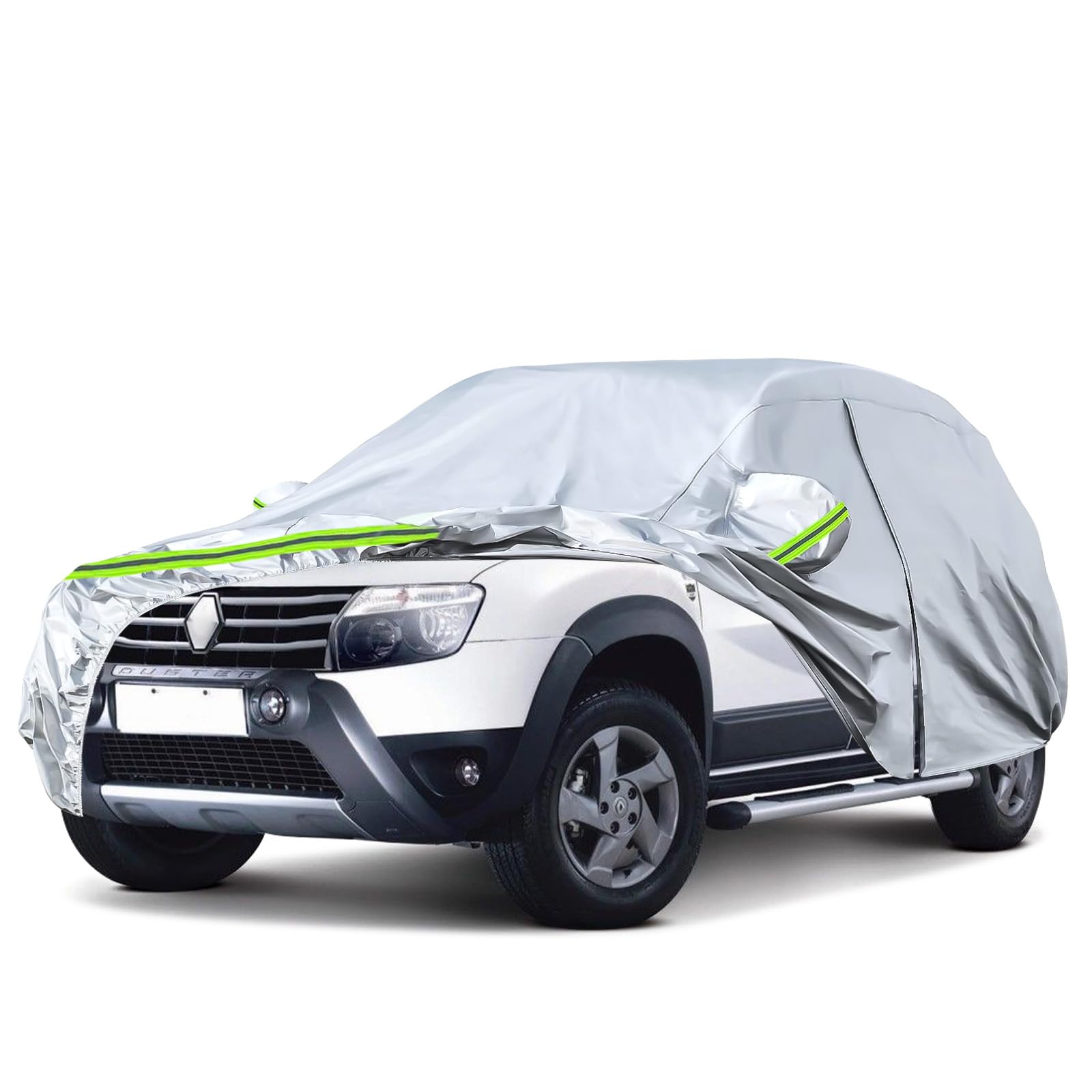 Autoabdeckung Wasserdicht Ersatz für Dacia Duster 2010-2023, Auto Abdeckplane Autogarage Autoplane Ganzgarage Wasserdicht 0utdoor Vollgarage Reflexionsstreifen Silber von JinsenTGG