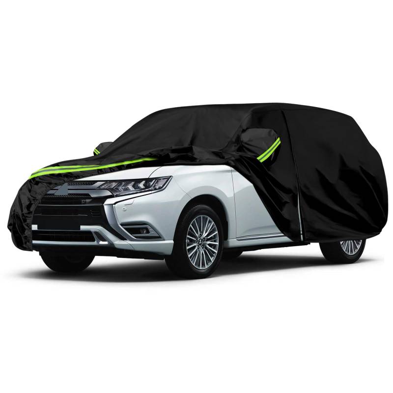 Autoabdeckung Wasserdicht Ersatz für Mitsubishi Outlander PHEV 2013-2024, Auto Abdeckplane Autogarage Autoplane Ganzgarage, Atmungsaktive Vollgarage Wasserdicht Reflexionsstreifen Schwarz von JinsenTGG