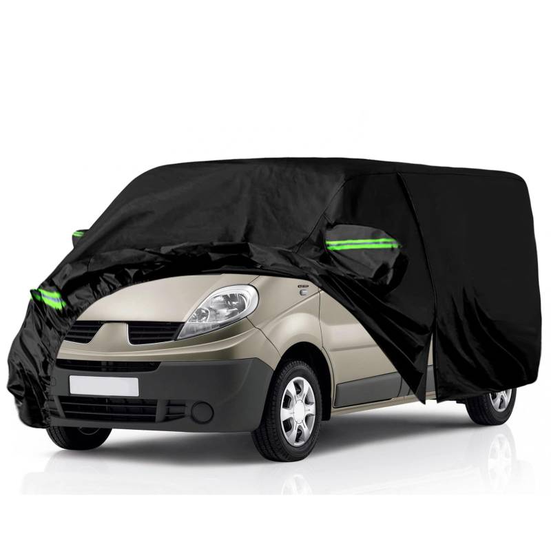 Autoabdeckung Wasserdicht Ersatz für Renault Trafic LWB 2010-2023, Auto Abdeckplane Autogarage Autoplane Ganzgarage Wasserdicht 0utdoor Vollgarage Reflexionsstreifen Schwarz von JinsenTGG