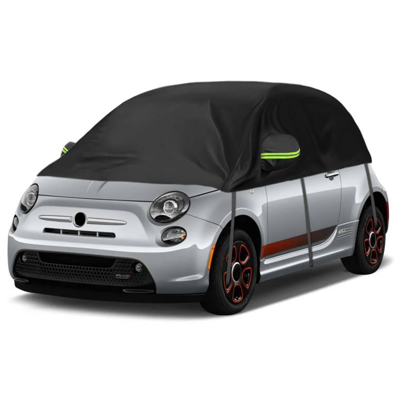 Autoabdeckung Wasserdicht Schrägheck Universalmodell, Halbgarage Ersatz für Fiat 500, Opel Corsa D, Mini Cooper, Autoplane Halbabdeckung für Allwetter, UV-Beständige Vollgarage Regen（338*150*49cm） von JinsenTGG