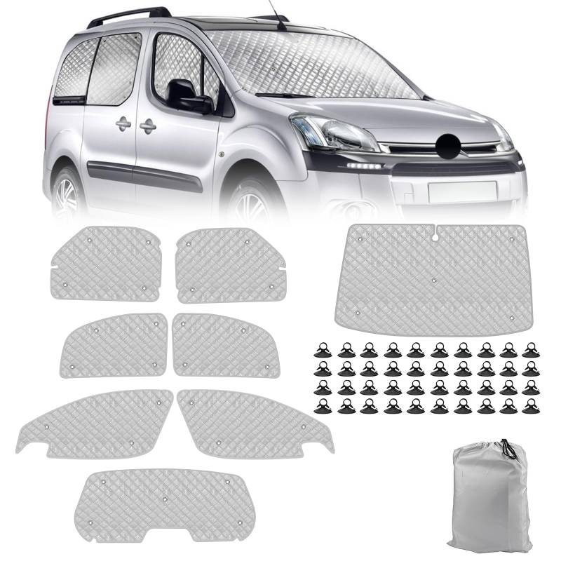 Sonnenschutz Auto Frontscheibe Kompatibel mit Citroen Berlingo 2008-2018, 8PCS Sonnenschutz Windschutzscheiben Schutz Set, Internes Thermomatte mit Aufbewahrungstasche, Faltbar Sonnenblende von JinsenTGG