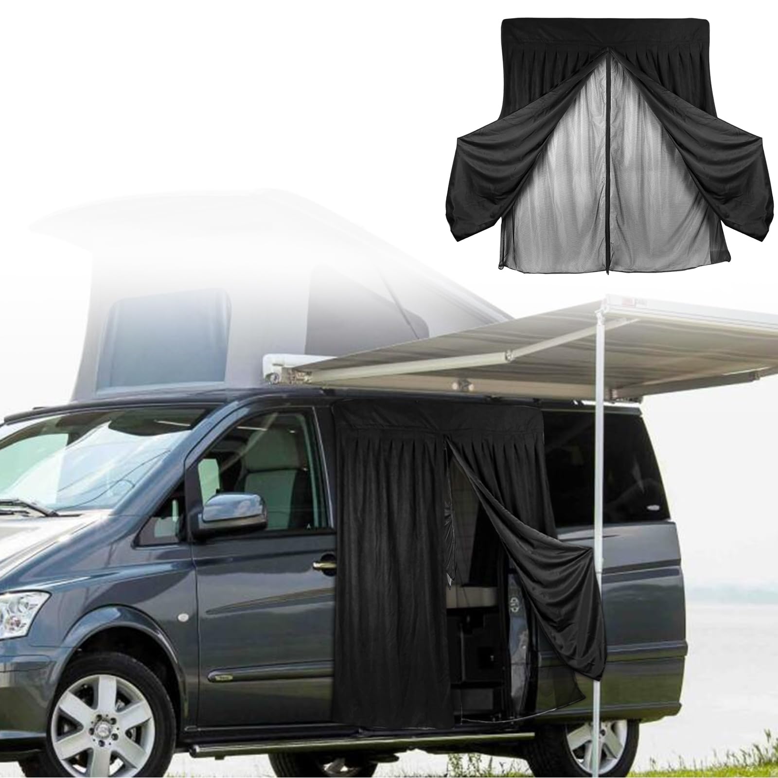 Insektennetz Ersatz für Mercedes-Benz Viano/Vito/V-Clas/ Marco Polo, Auto Seitentür Schiebetür Moskitonetze Ersatz für Renault Trafic, Zweischichtig Magnetische Insektennetz mit Wildleder für Camping von JinsenTGG