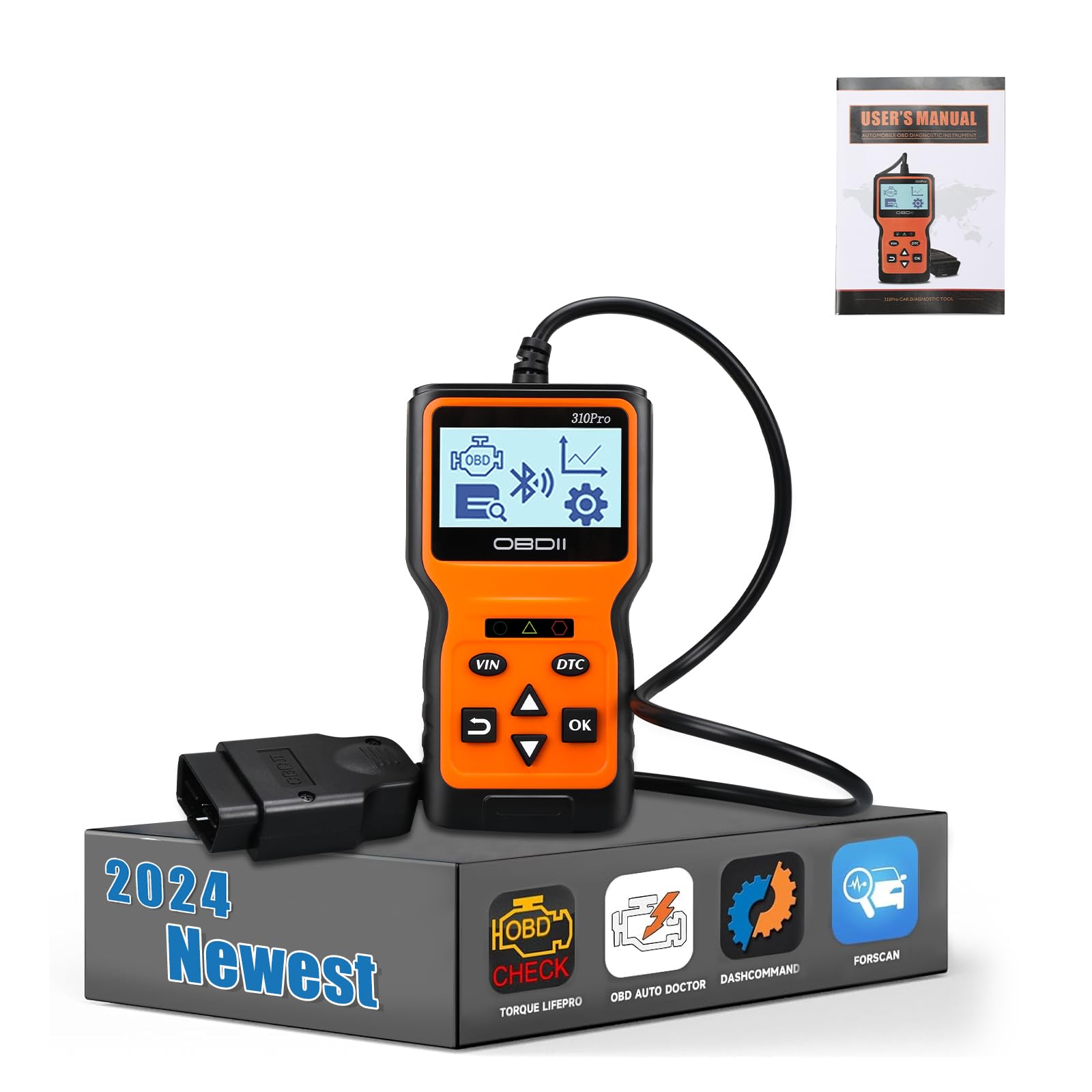 JinsenTGG OBD2 Diagnosegerät Auto Scanner OBDII/OBD Bluetooth Diagnose Fehlerspeicher Auslesen, 9 Sprachen DTC KFZ Diagnosegerät für nach 1996 Alle Universal Fahrzeuge von JinsenTGG