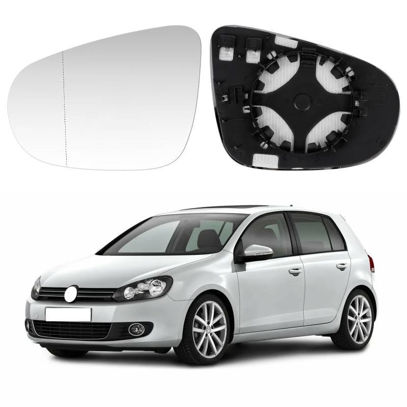 JinsenTGG Spiegelglas Ersatz für VW Golf 6 2008-2012 / Touran 2010-2015, Beheizbar Außenspiegel Glas Asphärisch Verstellbar Geeignet, Umkehrlinse Rückfahrglas Spiegel (Links) von JinsenTGG