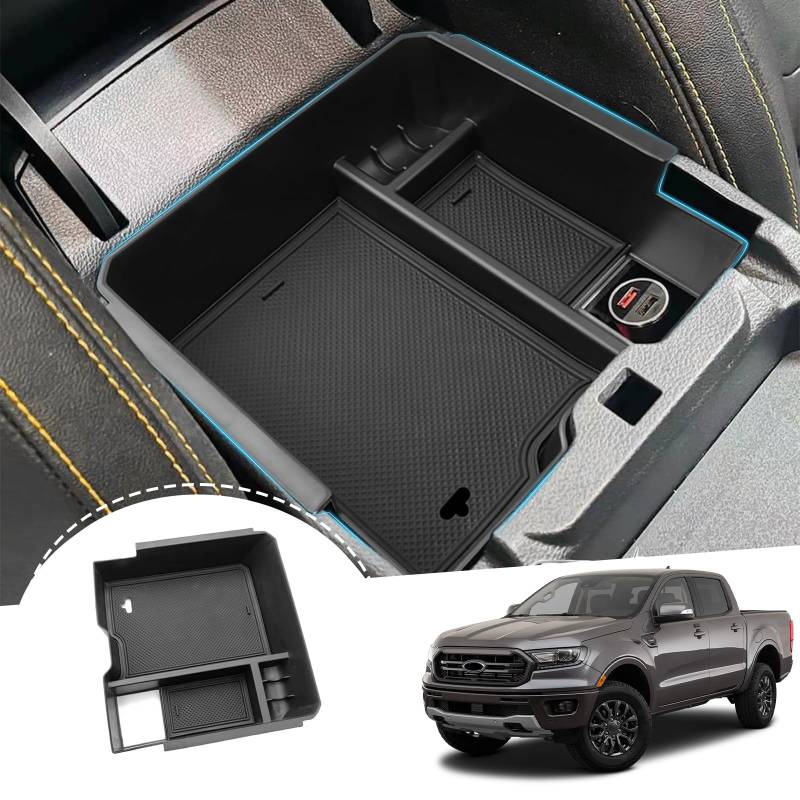 Mittelkonsole Aufbewahrungsbox Kompatibel mit Ford Ranger T9 2023 2024 (Elektronische Bremse), Mittelarmlehne Handbremse Organizer Storage Box Innen von JinsenTGG