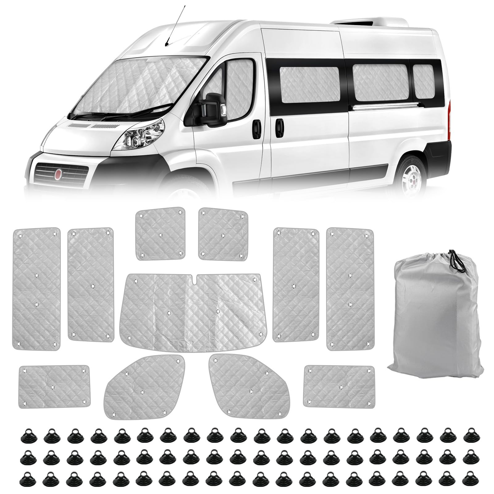 Sonnenschutz Auto Frontscheibe Ersatz für FIAT Ducato/Peugeot Boxer/Citroen Relay 2006-2023, 11 Teilige Technology Thermomatte Ersatz für Opel Movano Nach 2021, Faltbar Innen Frontscheibenabdeckung von JinsenTGG