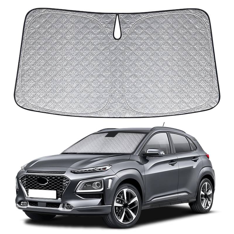 Sonnenschutz Auto Frontscheibe Ersatz für Hyundai Kona 2017-2024, Auto Windschutzscheibe Sonnenschutz Innen, Faltbar Sonnenschirm Auto UV Schutz Reflektierender Staub Schutz Sonnenschutzfolie Zubehör von JinsenTGG