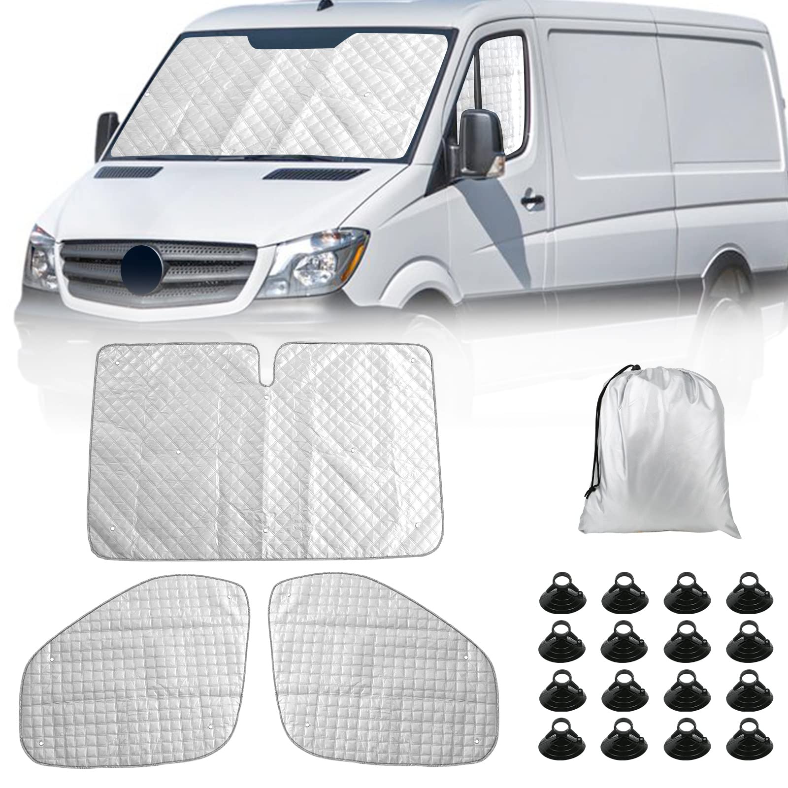 Sonnenschutz Auto Frontscheibe Ersatz für Mercedes Sprinter 2006-2018, 3 Teilige Technology Thermomatte, Aluminiumfolie Faltbar Sonnenblende, Sonnenschutz Frontscheibe Abdeckung von JinsenTGG