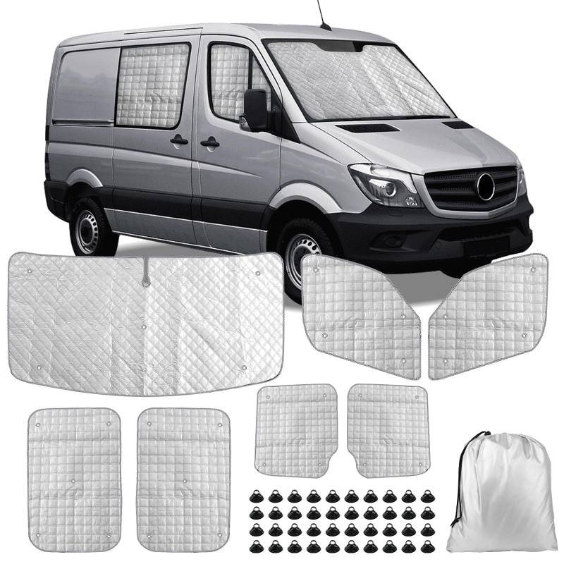 Sonnenschutz Auto Frontscheibe Ersatz für Mercedes Sprinter 2006-2018 LWB, 7 Teilige Technology Thermomatte Ersatz fü VW Crafter 2006-2018 LWB, Sonnenblende Sonnenschutz Frontscheibe Abdeckung von JinsenTGG