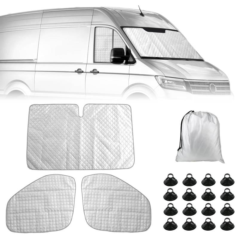 Sonnenschutz Auto Frontscheibe Ersatz für VW Crafter/Grand California 2006-2017, 3 Teilige Technology Thermomatte, Aluminiumfolie Faltbar Sonnenblende, Sonnenschutz Frontscheibe Abdeckung von JinsenTGG