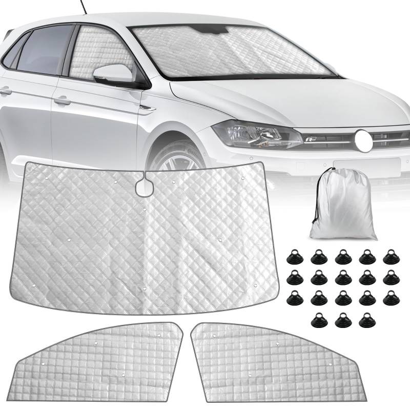 Sonnenschutz Auto Frontscheibe Ersatz für VW Polo 2017-2024, 3 Teilige Technology Thermomatte, Aluminiumfolie Faltbar Sonnenblende, Sonnenschutz Frontscheibe Abdeckung (for Polo) von JinsenTGG