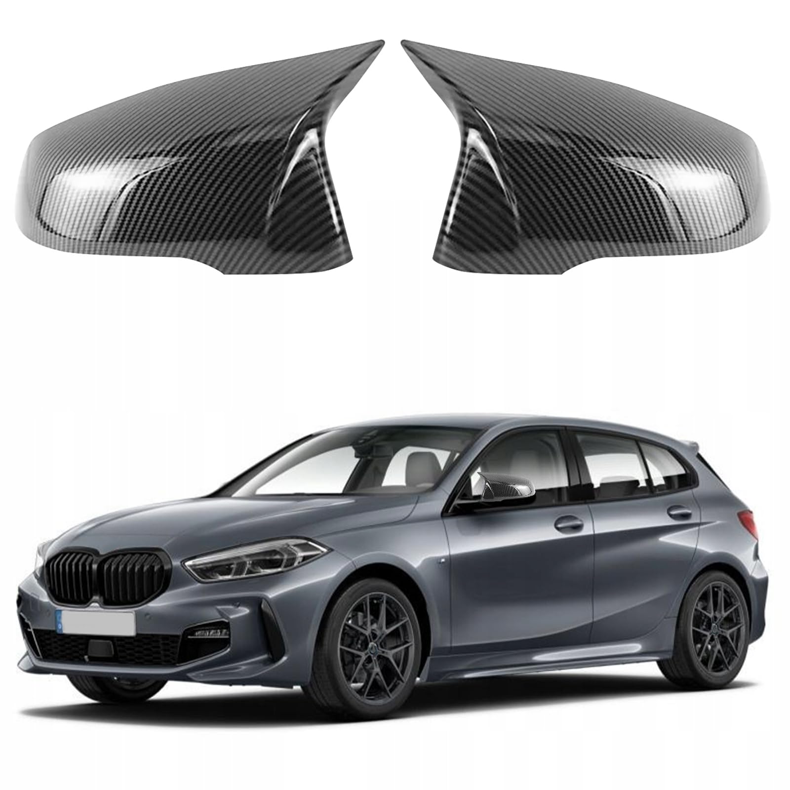 Spiegelabdeckungen Ersatz für BMW 1 series Touring F40/F53 2017-2024/2 series Gran Coupe F44 2020-2024/X1 F48 F49 2016-2022/X2 F39 2018-2023, Auto Spiegelkappen Außenspiegelkappe, Kohlenstoffmuster von JinsenTGG