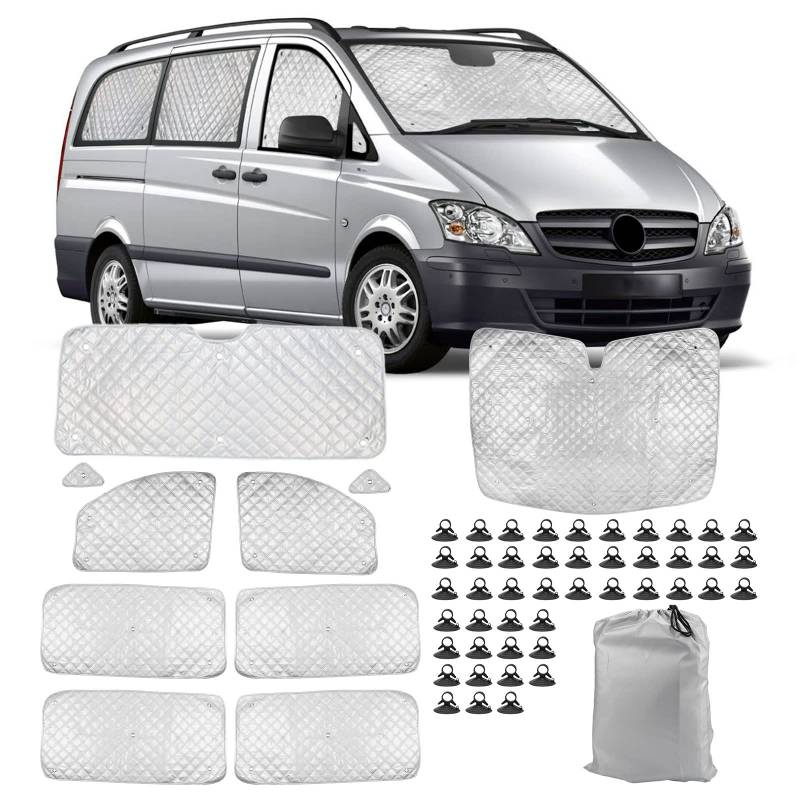 Technology Thermomatte Ersatz für Mercedes-Benz VITO II W639 / Viano 2003–2014 (LWB), Fahrerhaus 10-teilig, Aluminiumfolie Faltbar Sonnenblende, Sonnenschutz Frontscheibe Abdeckung von JinsenTGG