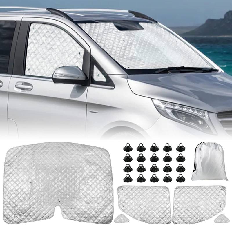 Technology Thermomatte Ersatz für Mercedes-Benz VITO III W447 / Viano 2014-2022, Fahrerhaus 5-teilig, Aluminiumfolie Faltbar Sonnenblende, Sonnenschutz Frontscheibe Abdeckung von JinsenTGG