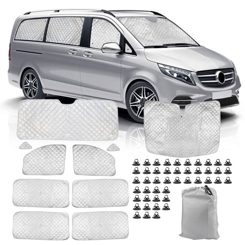 Technology Thermomatte Ersatz für Mercedes-Benz VITO III W447 / Viano 2014-2022 (SWB), Fahrerhaus 10-teilig, Aluminiumfolie Faltbar Sonnenblende, Sonnenschutz Frontscheibe Abdeckung von JinsenTGG