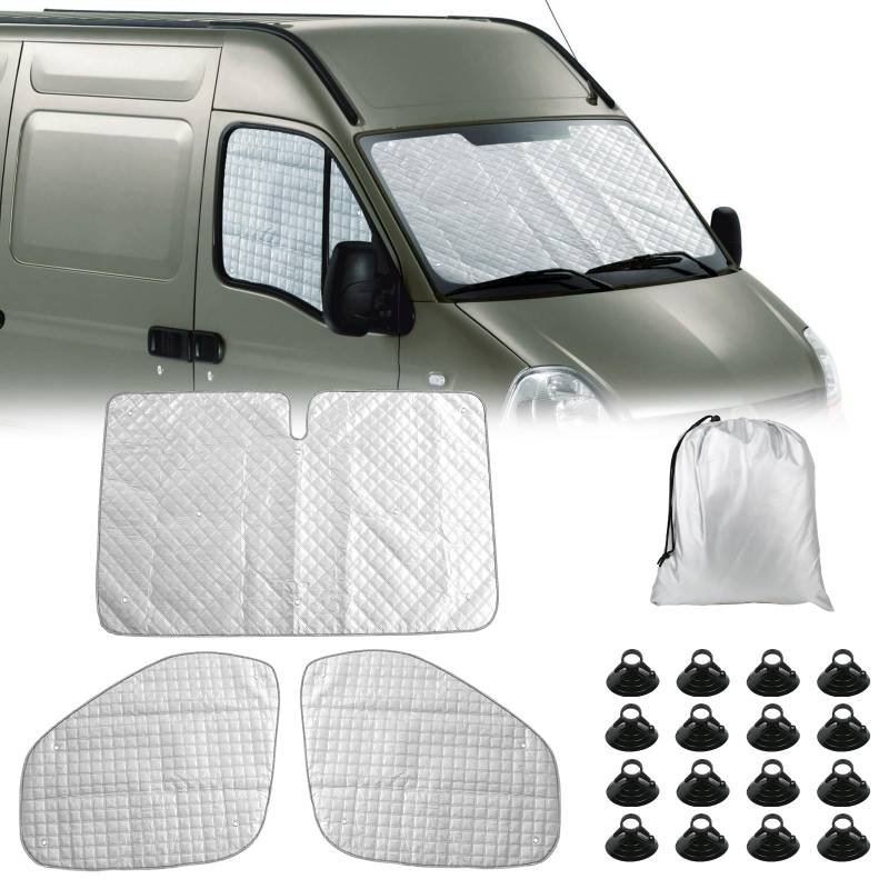 Technology Thermomatte Ersatz für Renault Master 2010-2023, Ersatz für Opel Movano 2010-2021, Ersatz für Nissan NV400/Interstar, Fahrerhaus 3-teilig Sonnenblende, Sonnenschutz Frontscheibe Abdeckung von JinsenTGG