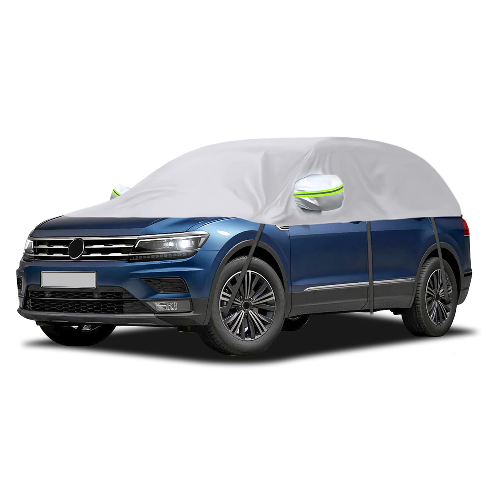 Universelle Halbgarage für SUV-Modell 399 * 150 * 59cm, Autoabdeckung Wasserdicht Ersatz für VW Tiguan LWB/Hyundai Tucson LWB, für Model Y, für XC60, Autoplane Halbabdeckung Silber für Allwetter von JinsenTGG