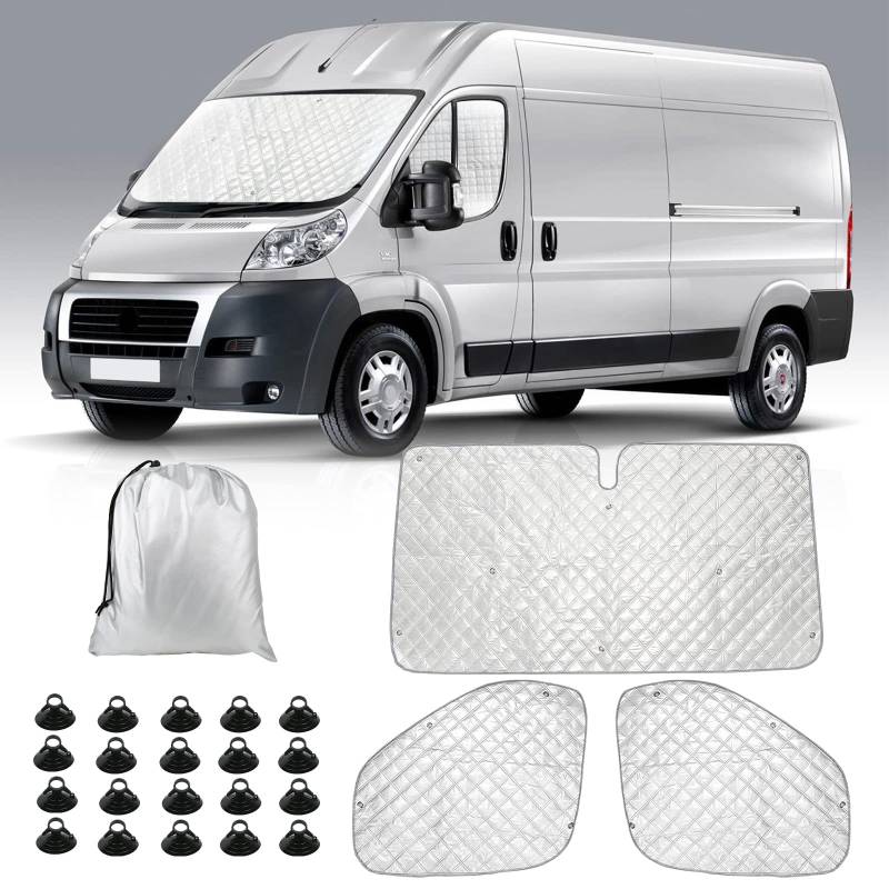 Sonnenschutz Auto Frontscheibe Ersatz für FIAT Ducato 2006-2021, 3 Teilige Technology Thermomatte Ersatz für Peugeot Boxer 2006-2014, Ersatz für Citroën Jumper, Faltbar Innen Frontscheibenabdeckung von JinsenTGG