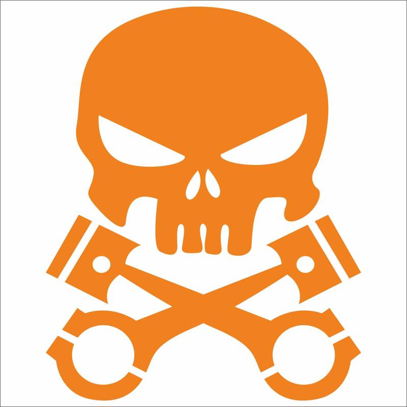 Jintora Aufkleber für Auto - Autoaufkleber - JDM - Die Cut - Kolben Skull Schädel - 123x99 mm - JDM - Die Cut - Bus - Fenster - Heckscheibe - Laptop - LKW - Tuning - orange von Jintora