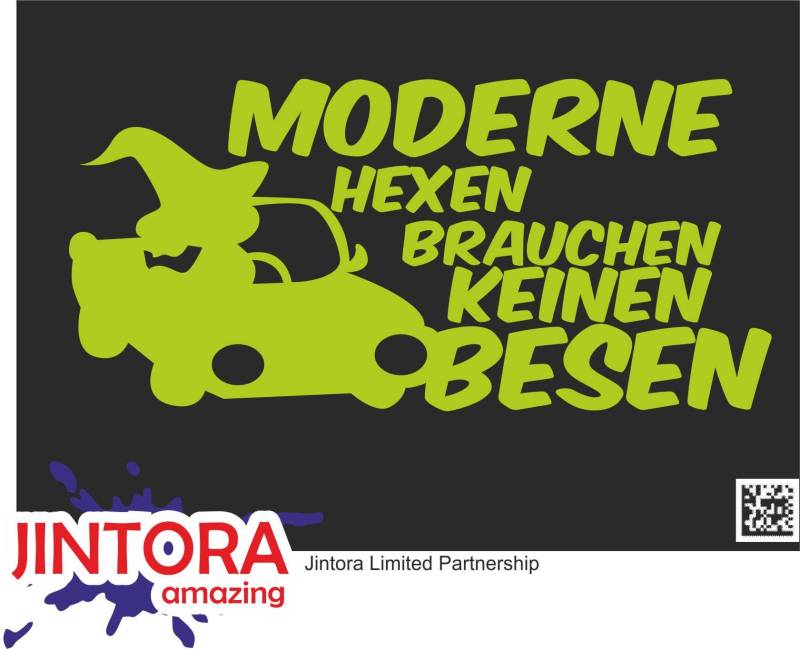 Jintora Aufkleber für Auto - Autoaufkleber - JDM - Die Cut - Moderne Hexen brauchen keinen Besen - 210x99 mm - JDM - Die Cut - Bus - Fenster - Heckscheibe - Laptop - LKW - Tuning - gelb grün von Jintora