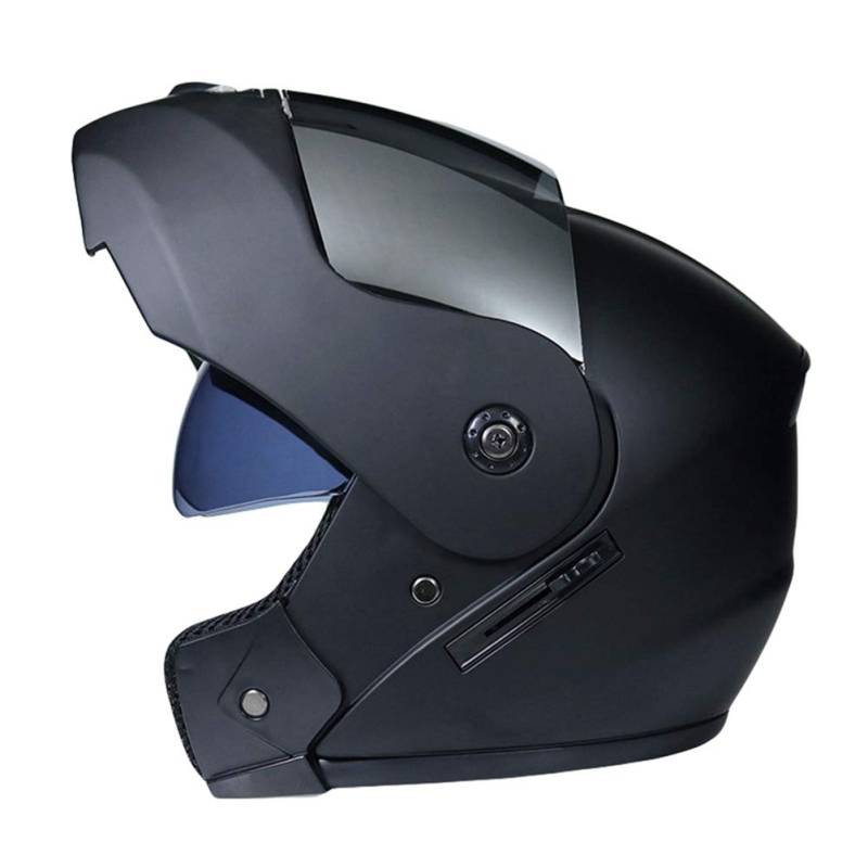 Jitong Motorradhelm Doppelvisier Integralhelm Damen und Herren Mofahelme Klapphelm mit Sonnenblende - Matt schwarz | Silber, L von Jitong