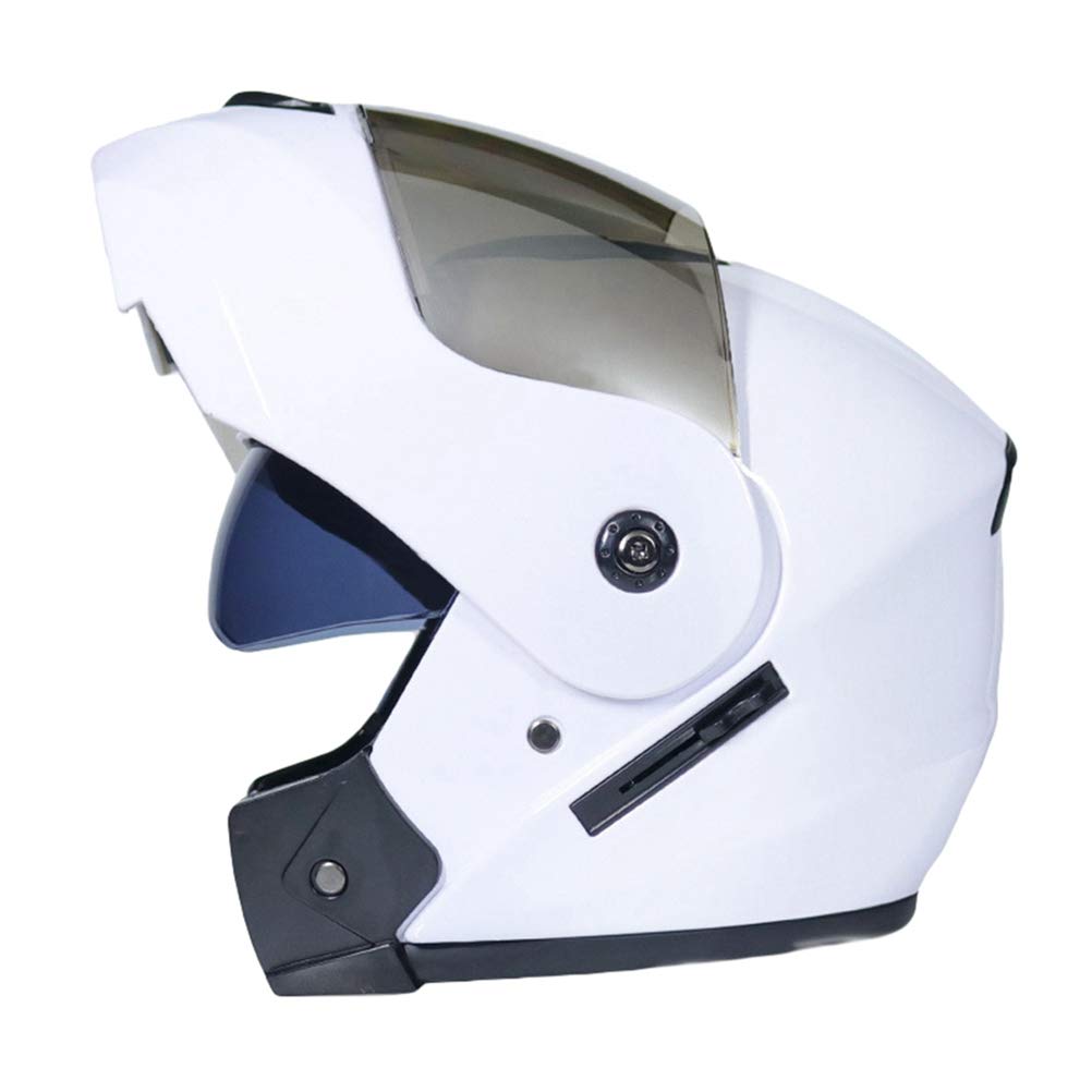 Jitong Motorradhelm Doppelvisier Integralhelm Damen und Herren Mofahelme Klapphelm mit Sonnenblende - Weiß | Silber, S von Jitong