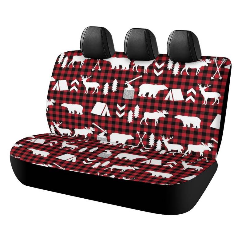 JiuPopular Auto-Rücksitzbezug, Buffalo Plaid Woodland Weihnachten Autositzbezug, Universal-Sitzbezüge-Set für die meisten Autos, LKWs, SUVs von JiuPopular