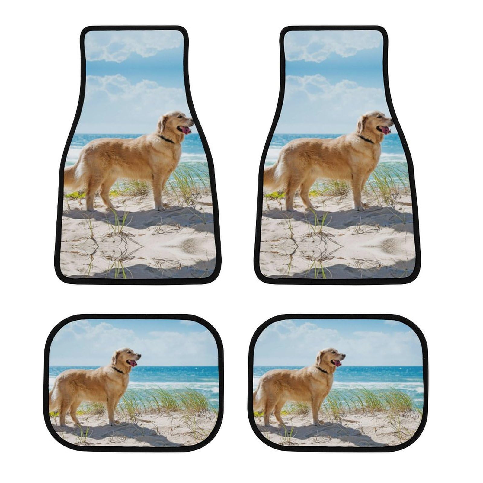 JiuPopular Automatten 4er Set Golden Retriever Auto Fußmatten Universal Fußmatten für Auto SUV LKW von JiuPopular