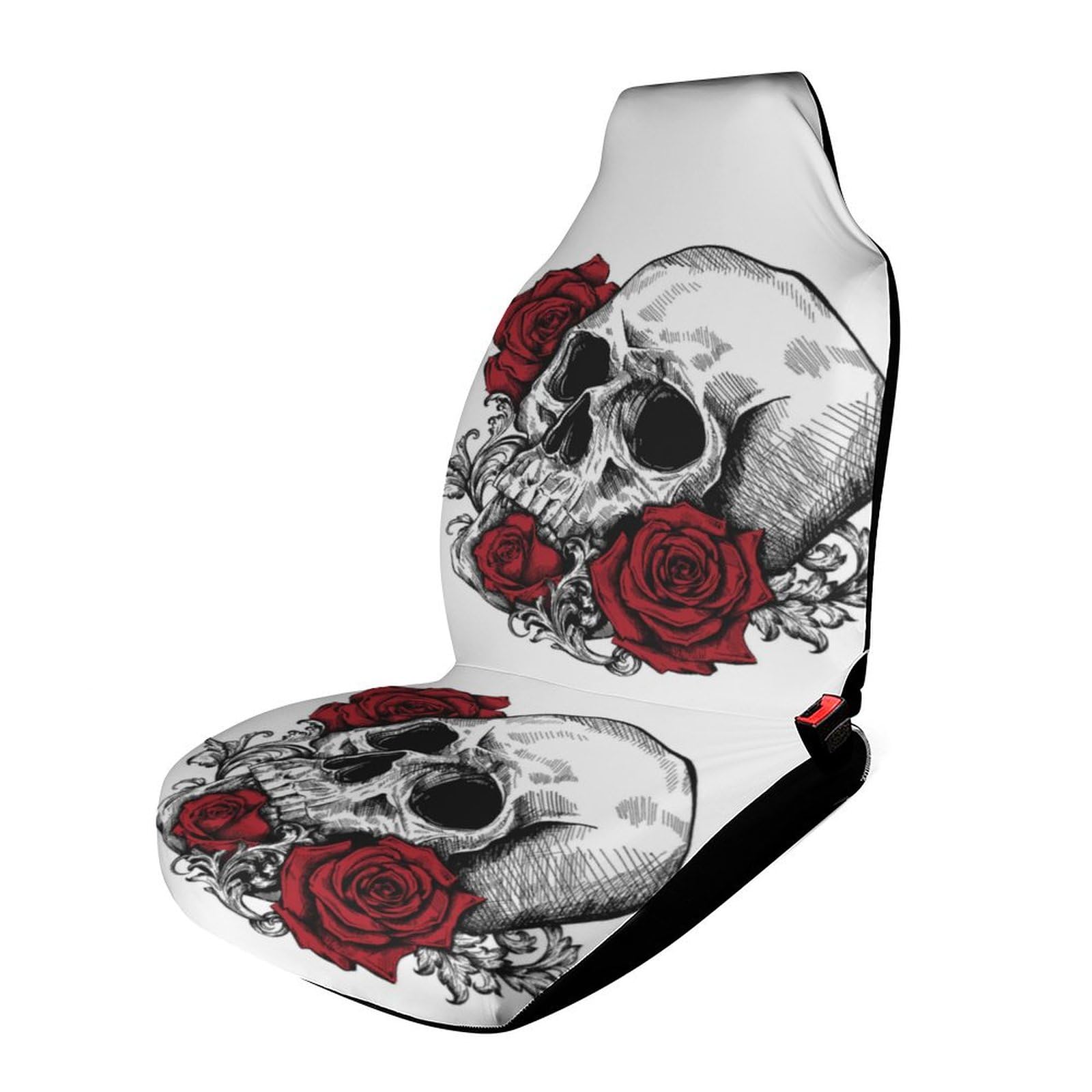 JiuPopular Autositzbezug Sitze vorne, Totenkopf mit Rosen Autositzbezug, Universal Autositzschoner von JiuPopular