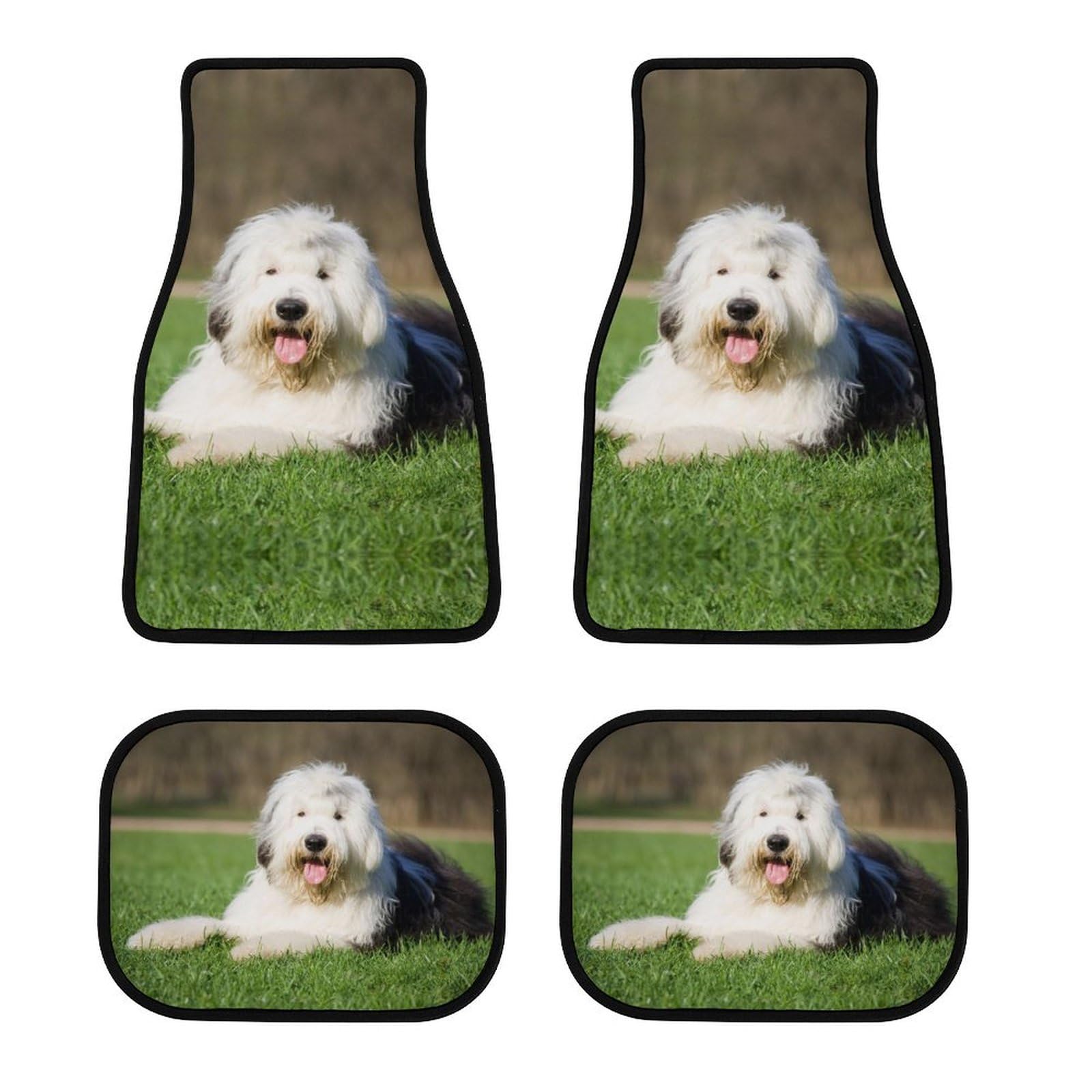 JiuPopular Autoteppiche 4er Set Old English Sheepdog Auto Fußmatten Universal Fußmatten für Auto SUV LKW von JiuPopular