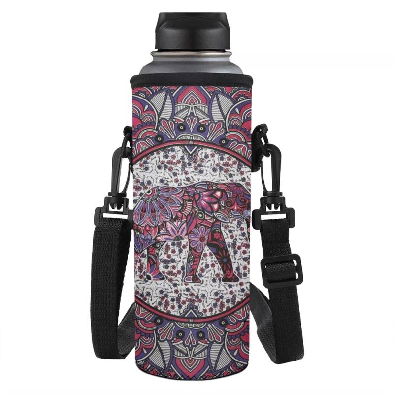 Jndtueit Ethno Elefant Sport Wasserflasche Tasche Halter Hülle Mandala Blume Wassertasche Tragetasche für Sport & Outdoor von Jndtueit