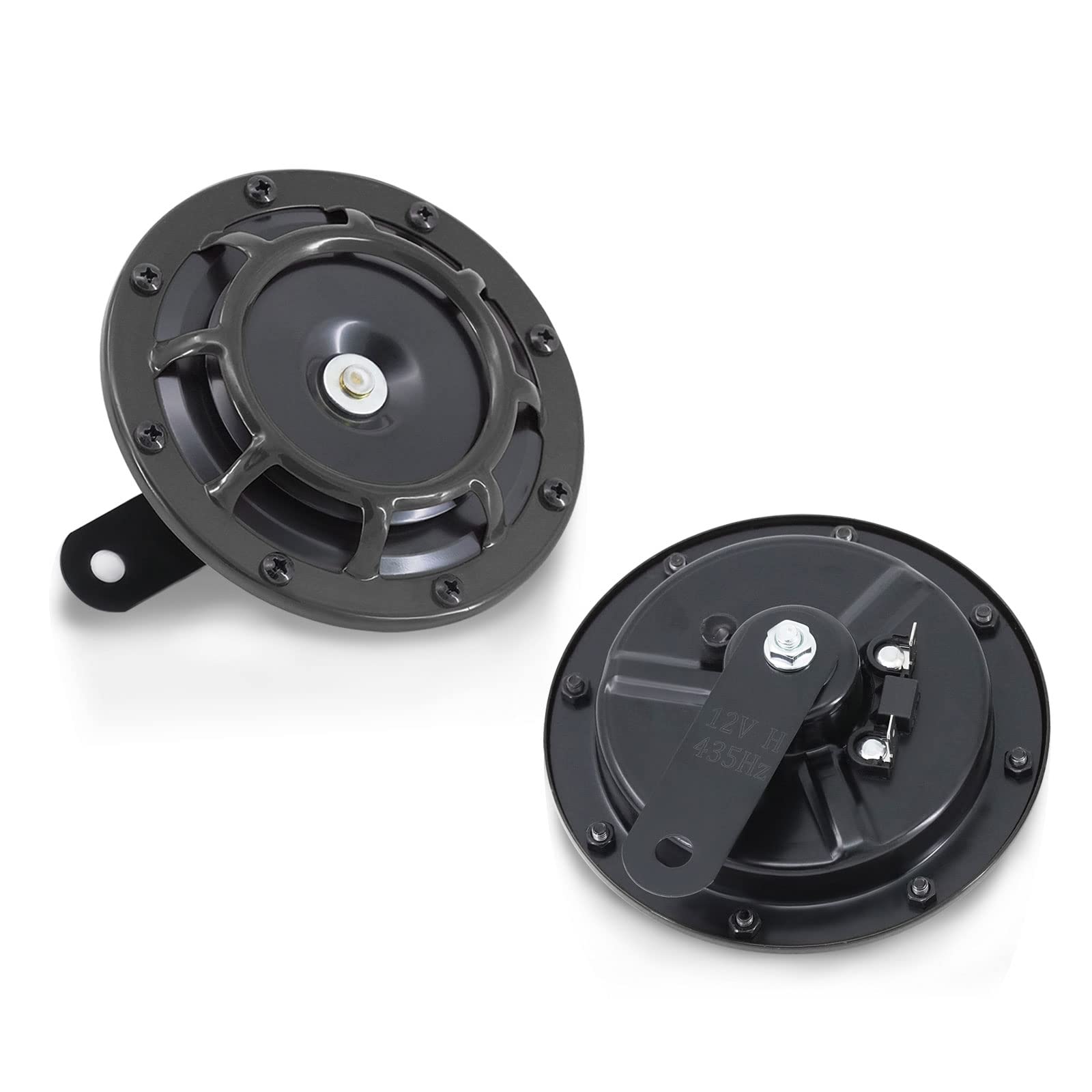 JoaSinc Car Horn Autohupe 12V 125DB Disc Typ Auto Hupe Super laut hoher Ton/niedriger Metall Ton Twin Horn Kit für Auto LKW SUV Wohnmobil Motorrad Offroad (rot schwarz zufällig) von JoaSinc