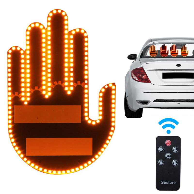 Auto-Fingerlicht mit Fernbedienung, LED-Handgestenschild für Auto, Road Mate Finger, lustiges Gestenlicht für Auto-Heckscheibe, Mittelfinger-Autolicht, Road Mate Handsignal 4 Fahrgeste, Frauenmodell von Joalpysm