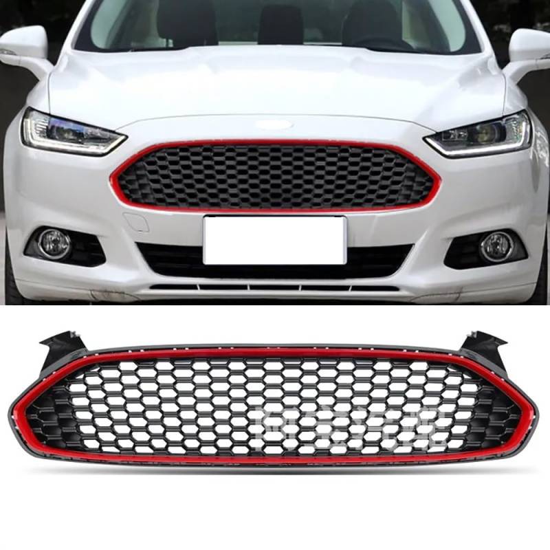 Kühlergrille Front Bumper Grille für Ford Mondeo 2013 2014 2015 2016 Car,Black red von JoboJi