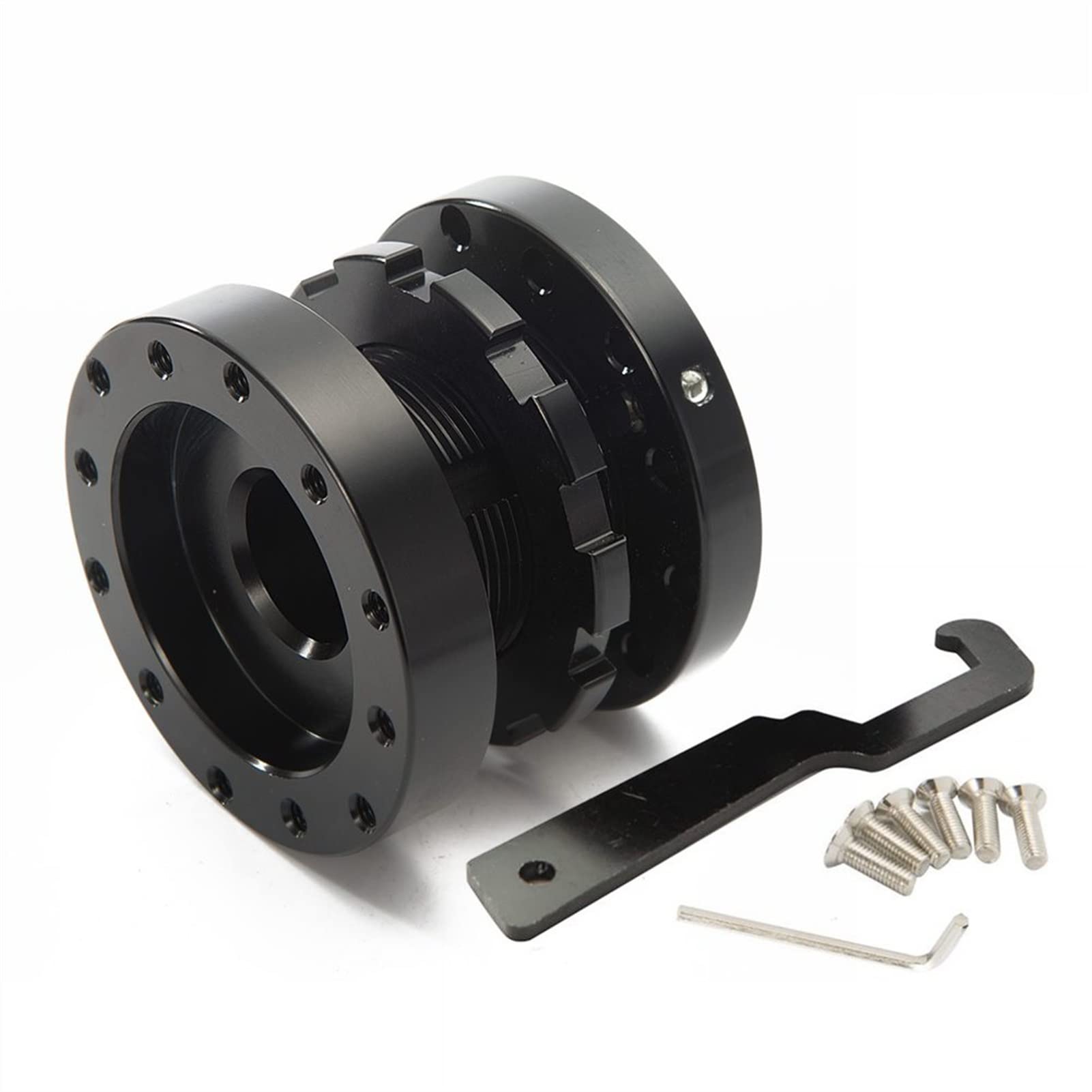 Jodriva Aluminium Lenkrad Boss Kit 40mm-70mm Einstellbare Hub Spacer Universal Auto Schwarz Lenkradnabensatz von Jodriva