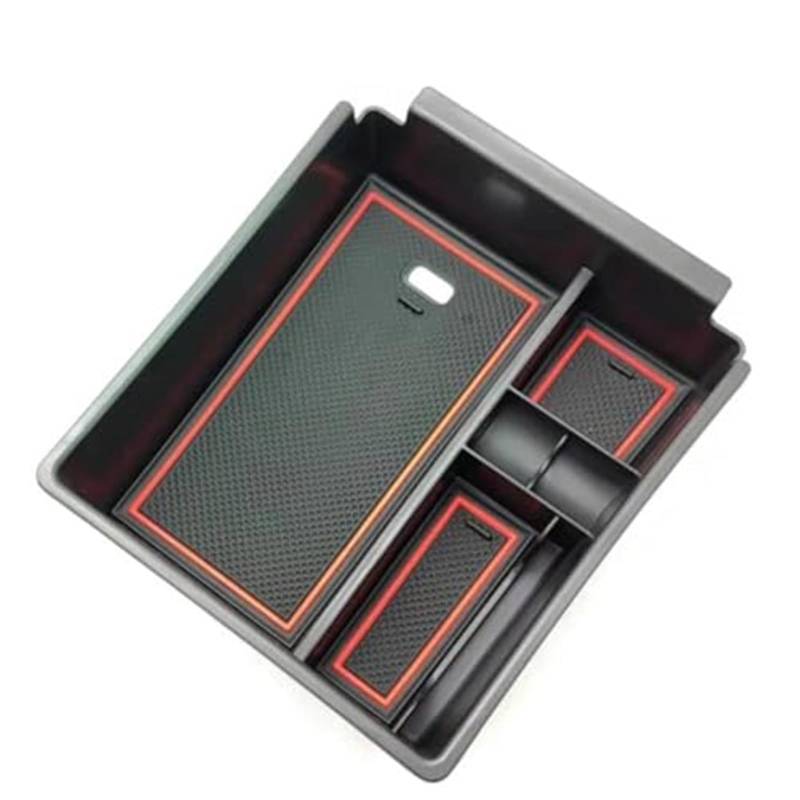 Jodriva Auto-Armlehnen-Aufbewahrungsbox, zentrales Mittelkonsolen-Organizer-Tablett, for Hyundai, for Tucson NX4, for Limited 2022 Konsolen-Ablagefach(Black with Red Mat) von Jodriva