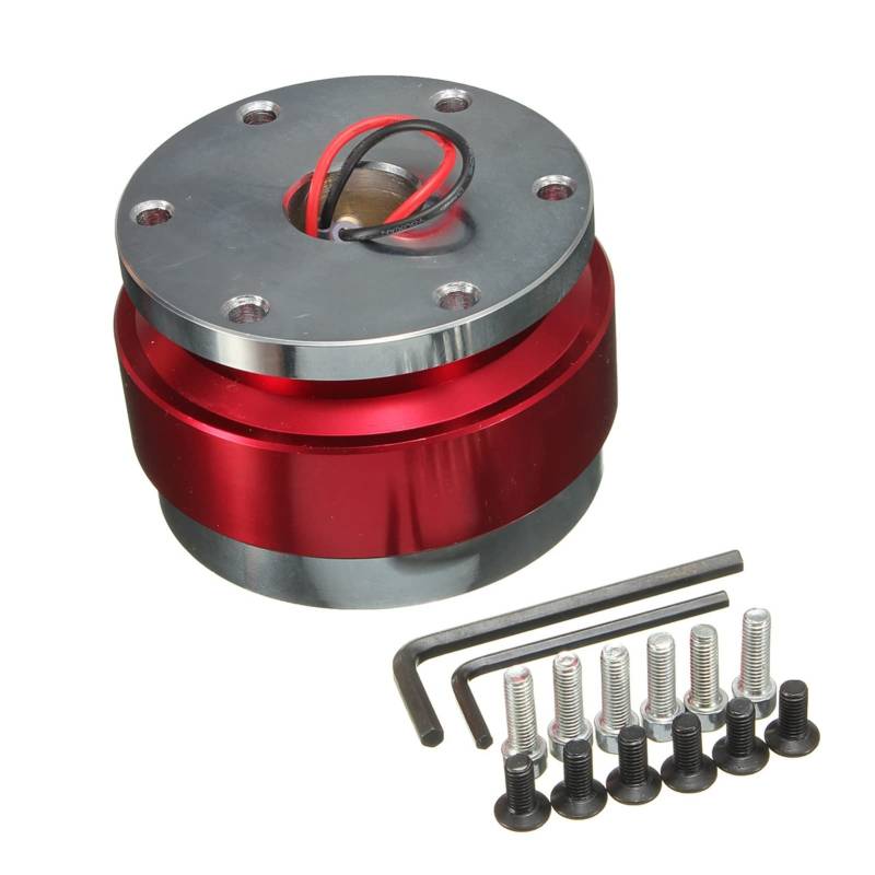 Jodriva Auto Auto Schnellspanner Lenkrad Snap Off Hub Adapter Boss Kit Aluminium 6 Loch Schnellspanner Adapter Universal Teile Lenkradnabensatz(Red) von Jodriva