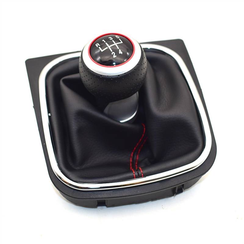 Jodriva Auto Geschwindigkeit Schaltknauf Staubdicht Cove 5or6 PU Leder Schaltknauf Gaitor Abdeckung, for VW, for Golf MK6 2009-2012 Auto-Schalthebelknopf(RED 5 Speed) von Jodriva