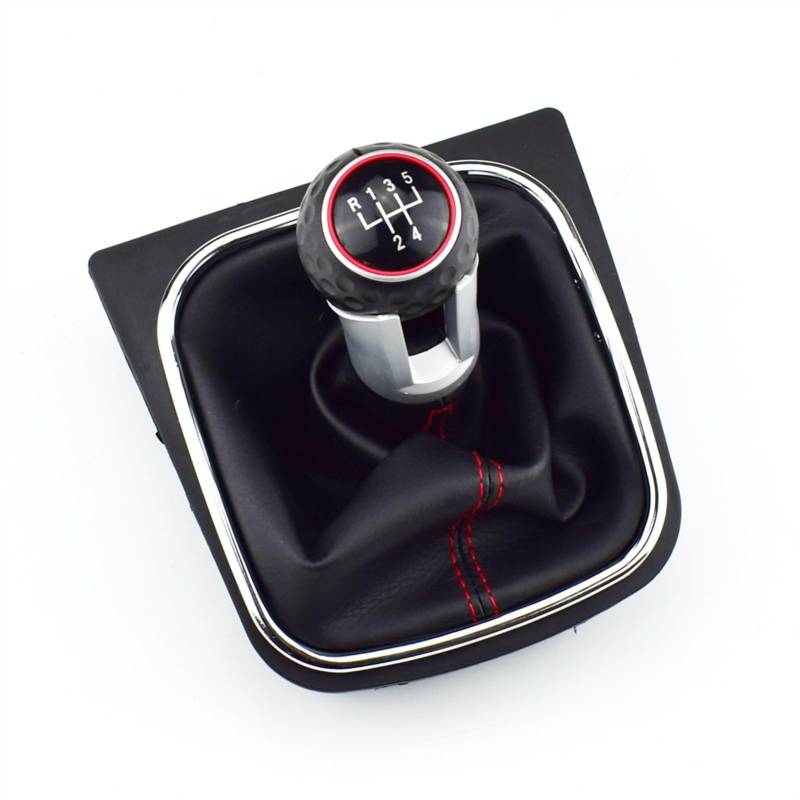 Jodriva Auto Geschwindigkeit Schaltknauf Staubdicht Cove 5or6 PU Leder Schaltknauf Gaitor Abdeckung, for VW, for Golf MK6 2009-2012 Auto-Schalthebelknopf(RED 5 Speed A) von Jodriva