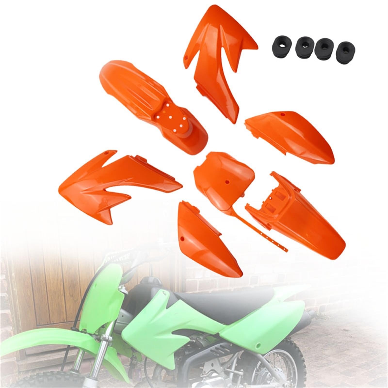 Jodriva CRF70 Kunststoffverkleidung Body Kit Teile XR70 Kunststoffkotflügel Kit CRF 70 Kit Set Pit Dirt Bike Zubehör Verkleidungsteile für Motorräder(CRF Orange) von Jodriva