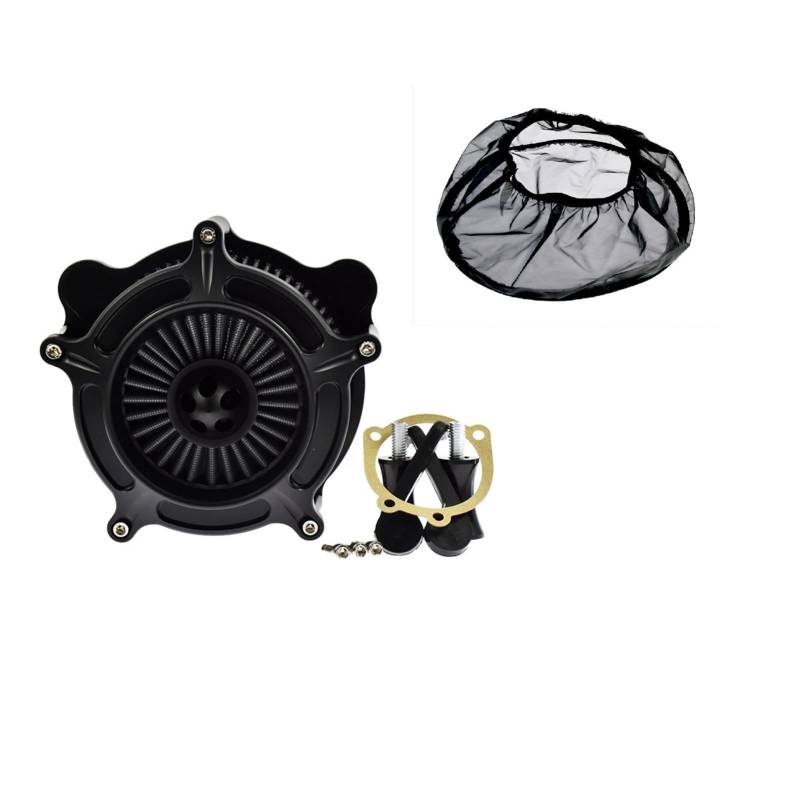 Jodriva Schwarzer CNC-Luftfilterreiniger for Motorrad mit wasserdichter Regenschutzhülle, for Harley, Dyna Softail Touring Road King Glide Luftfilter Ansaugkit von Jodriva