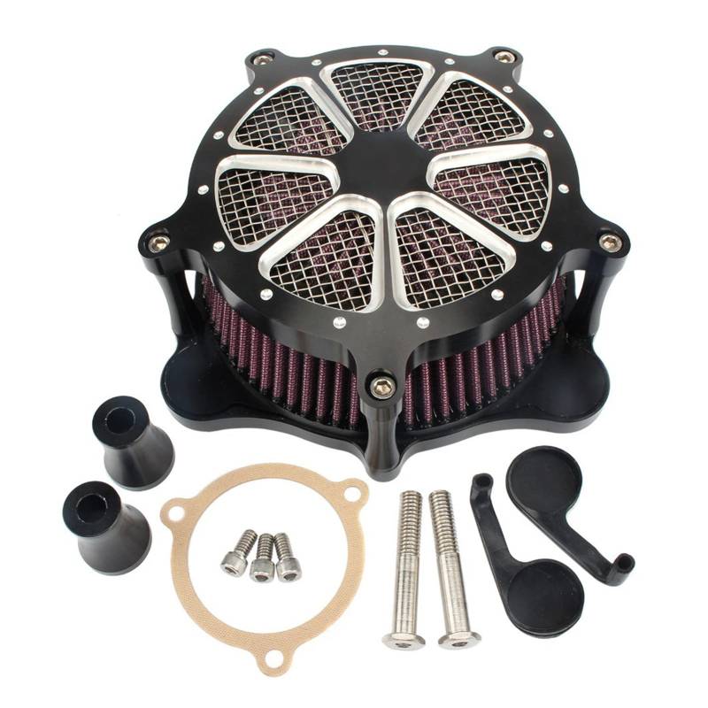 Jodriva Schwarzer Luftfilter, Motorrad-Venturi-Luftfiltersystem mit Kontrastschnitt, for Harley, Touring Trike 2008-2016, Softail Dyna FXDLS 2017 Luftfilter Ansaugkit von Jodriva