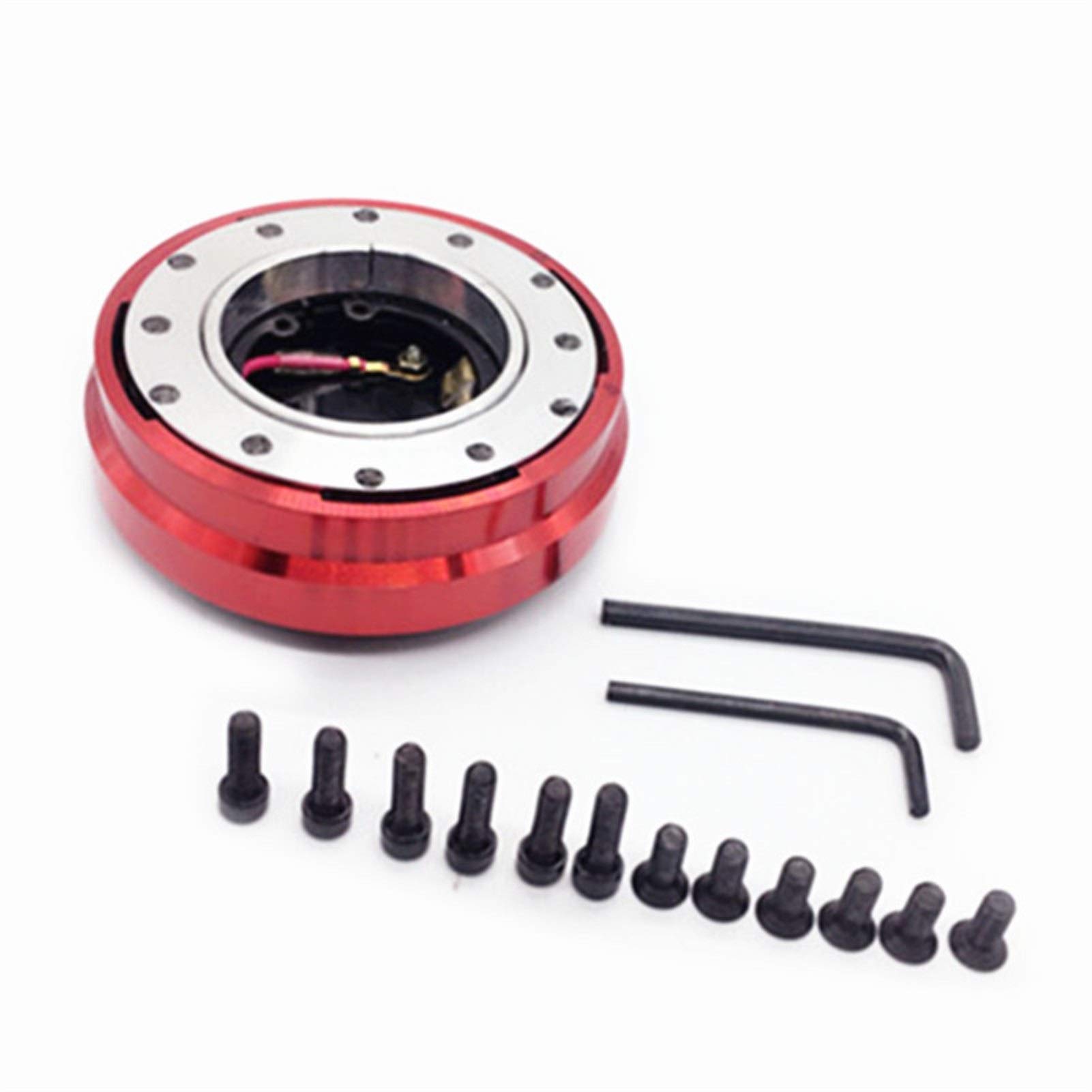 Jodriva Universal Auto Auto Lenkrad Ultradünne Quick Release Hub Adapter Snap Off Boss Kit Auto Zubehör Lenkradnabensatz(RED) von Jodriva