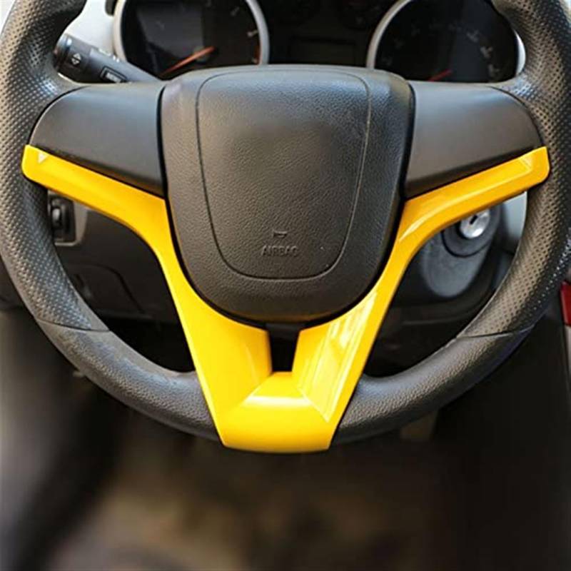 Lenkradschutzhülle, Jodriva Auto ABS Auto Lenkrad Zierleiste Dekoration Abdeckung Trim Aufkleber, for Chevrolet, Orlando 2009-2018 Zubehör CA(Black Yellow) von Jodriva